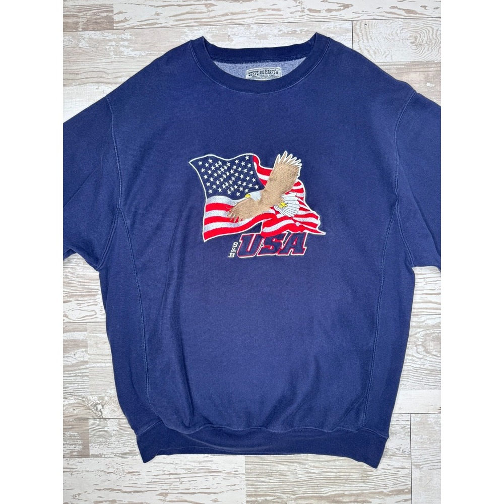 Steve & Barry's Sweatshirt Mens XL Navy S&B US Flag Eagle Embroidered Round Neck - Picture 7 of 12